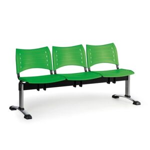 B2B Partner Kunststoff-Wartezimmerbank, Traversenbank VISIO, 3-sitzer, grün, verchromte Füße