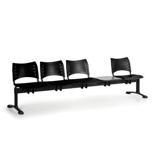 B2B Partner Kunststoff-Wartezimmerbank, Traversenbank VISIO, 4-sitzer + Tisch, schwarz, schwarze Füße