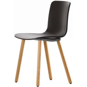 Vitra - Hal RE Wood Stuhl, basic dark / Eiche natur, Kunststoffgleiter basic dark (Teppichboden)