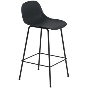 Muuto - Fiber Barhocker Tube Base mit Rückenlehne H 65 cm, schwarz