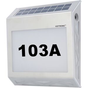 HOFTRONIC™ Numa - Solar Beleuchtete Hausnummer mit 8 LEDs - Solar Hausnummer beleuchtung - mit Dämmerungsschalter - 3000K Warmweiß - Silber - IP65 wasserdicht