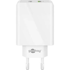 Goobay USB-A-Adapter - USB-A-Ladegerät - CEE 7/16 - USB-A-Adapter - 2 Ports - Quick Charge 3.0 - 3000mA - 28W - Weiß