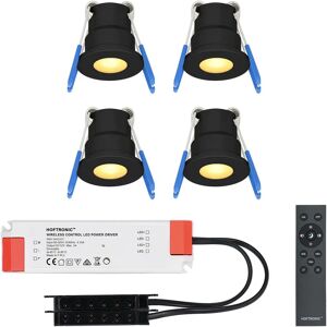 HOFTRONIC™ Milano - 4er Set LED-Einbaustrahler 12 Volt - Beleuchtung Terrassenüberdachung - Dimmbar - Komplettset mit Fernbedienung - 3 Watt - Plug & Play - 2700K 200 Lumen - IP65 wasserdicht - Schwarz