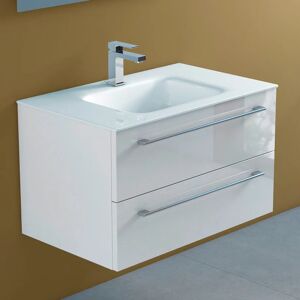 progettobagno Capri 75 Glaswaschtisch mit Unterschrank weiß glänzend