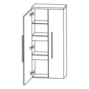 Puris Kao Line Mittelschrank 60 x 130,8 cm 2 Türen, 2 Metall-Innenschubkästen, Stangengriff