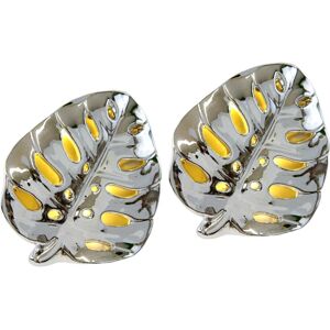 Dekofigur I.GE.A. "LED-Deko Blatt aus Keramik", silber, B:13cm H:12cm, Keramik, Dekofiguren, Deko-Objekt Statue Geschenkidee 2er Set, silber