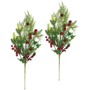 Kunstzweig I.GE.A. "Weihnachtszweig Tanne/Beeren/Efeu/Thuja", grün (grün, rot), B:14cm H:50cm L:7cm, Kunststoff, Kunstpflanzen, 2er Set Künstlicher Zweig Blume Weihnachtsdeko Dekozweig Dekoration