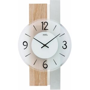 Wanduhr AMS "W9554", silber, sonomafarben, Wanduhren, B/H/L: 6cm x 40cm x 23cm, Quarzuhr,Holz,Wohnzimmer,Esszimmer,Küche,Made in Germany,Büro,Flur