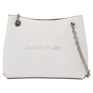 Schultertasche CALVIN KLEIN JEANS "SCULPTED SHOULDER BAG24 MONO" Gr. B/H/T: 24 cm x 19 cm x 9 cm, weiß (white silver logo) Damen Taschen Handtaschen mit großflächigem Markenlogo vorne Handtasche Tasche
