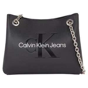 Schultertasche CALVIN KLEIN JEANS "SCULPTED SHOULDER BAG24 MONO" Gr. B/H/T: 24 cm x 19 cm x 9 cm, schwarz (black, metallic logo) Damen Taschen Handtaschen mit großflächigem Markenlogo vorne Handtasche Tasche