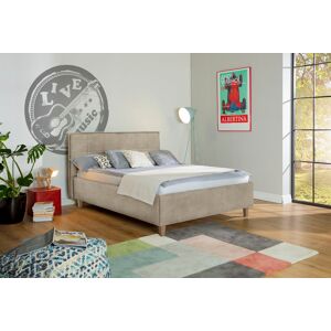 Polsterbett ALINA "Hakon", beige (beige dfn 31), B:161cm H:107cm L:209cm, Samtstoff DFN (100% Polyester), Betten, wahlweise mit Matratze und Lattenrost, Füße in Buche natur