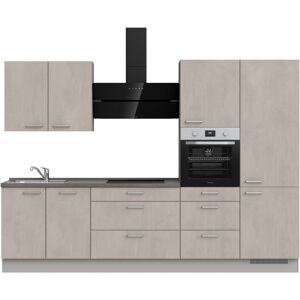 Küchenzeile NOBILIA ""Riva II"", grau (front: betongrau nachbildung, korpus: steingrau, arbeitsplatte: beton schiefergrau nachbildung), B:300,3cm H:216,6cm T:60cm, Komplettküchen-Sets, vormontiert, Ausrichtung wählbar, Breite 300 cm, wahlw. mit E-Geräten