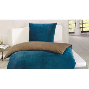Wendebettwäsche GÖZZE "Superflausch in Gr. 135x200 oder 155x220 cm", blau (blau, taupe), B/L: 155cm x 220cm, Microfaser, B/L: 80cm x 80cm, Microfaser, Obermaterial: 100% Polyester, Bettwäsche, Fleece kuschelig warm im Winter, Bettwäsche mit Wendeoptik