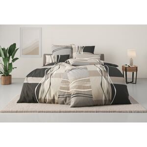 Bettwäsche MY HOME "Kelian in Gr. 135x200 oder 155x220 cm", beige (beige, grau), B/L: 155cm x 220cm, Biber, B/L: 80cm x 80cm, Biber, Obermaterial: 100% Baumwolle, Bettwäsche, in verschiedenen Qualitäten, gemusterte Bettwäsche