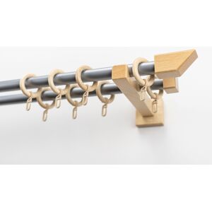 Gardinenstange GARESA "CUBUS", beige (natur, chromfarben), L:150cm Ø:20mm, Metall, Holz, Gardinenstangen, Vorhanggarnitur, verlängerbar, Endknopf abgeschrägt, mit Ringe
