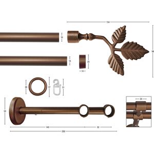 Gardinenstange GARESA "RUSTIKA" Gardinenstangen Gr. L: 240 cm Ø 16 mm, 2 läufig, braun (bronzefarben) Gardinenstangen Deckenmontage rustikale Vorhanggarnitur, verlängerbar, m. Ringe, Endk. Blatt