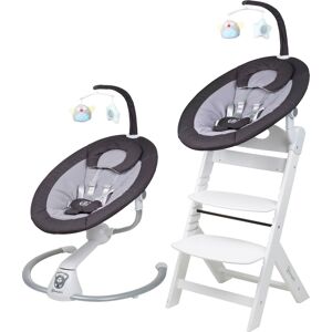 Hochstuhl BABYGO "Family Homey Set, weiß/dunkelgrau", Baby, grau (weiß, dunkelgrau), Stühle Hochstuhl, mit elektrischer Babywippe inkl. Spielbogen