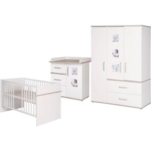 Babyzimmer-Komplettset ROBA "Moritz" Gr. Kinderbett, Schrank & Wickelkommode, B/H: 70 cm x 140 cm, weiß (weiß, luna elm) Baby Schlafzimmermöbel-Sets Komplett-Babybetten schmal; mit Kinderbett, Schrank und Wickelkommode; Made in Europe