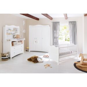Babyzimmer-Komplettset PINOLINO "Florentina" weiß Baby Schlafzimmermöbel-Sets Komplett-Babybetten extrabreit groß mit Regalaufsatz; Made in Europe