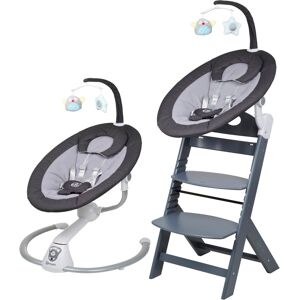 Hochstuhl BABYGO "Family Homey Set, grau/dunkelgrau", Baby, grau (grau, dunkelgrau), Stühle Hochstuhl, mit elektrischer Babywippe inkl. Spielbogen