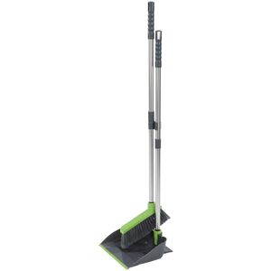 Kehrgarnitur MAXIMEX, silber (silberfarben glänzend), B:26cm H:83,5cm L:24cm, Edelstahl, Reinigungsbürsten, klappbares Handfeger Set mit langem Teleskop-Stiel, rückenschonend