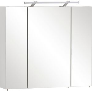 Spiegelschrank SCHILDMEYER "Dorina, mit höhenverstellbaren Glasböden made in Germany", weiß (weiß glanz), B:80cm H:71cm T:16cm, FSC-zertifizierter Holzwerkstoff, Schränke, Breite 70 cm, 3-türig, LED-Beleuchtung, Schalter-/Steckdosenbox