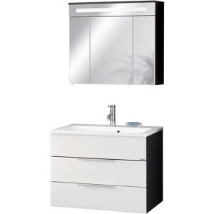 Waschtisch FACKELMANN "Waschplatz-Set KARA", weiß (korpus anthrazit, fronten mit lackiertem glas weiß, anthrazit), B:80cm T:50cm, Waschtische, 3-teilig