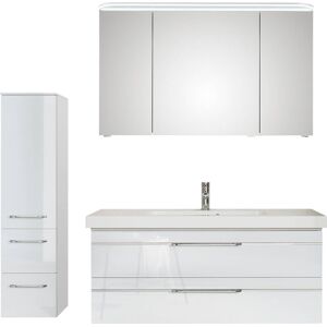 Badmöbel-Set SAPHIR "Balto Sprint 3-teilig, Mineralmarmor-Waschtisch mit LED-Spiegelschrank" Kastenmöbel-Sets Gr. B/H/T: 153 cm x 200 cm x 50,8 cm, 1 Mineralmarmor-Waschtisch weiß-1 Waschtischunterschrank mit 2 Auszügen-1 Spiegelschrank mit 2 Drehtüren-1