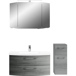 Badmöbel-Set SAPHIR "Cassca Sprint 3-teilig Mineralmarmor-Waschtisch mit LED-Spiegelschrank" Kastenmöbel-Sets Gr. B/H/T: 131 cm x 200 cm x 50,5 cm, 1 Mineralmarmor-Waschtisch weiß-1 Waschtischunterschrank mit 2 Auszügen-1 Spiegelschrank mit 3 Drehtüren-1