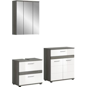 Badmöbel-Set WELLTIME "LUCCA, 3-teilig, TOPSELLER, hochwertige MDF Front", weiß (rauchsilber nachbildung, weiß hochglanz), B:146cm H:191cm T:34cm, Holzwerkstoff, Kastenmöbel-Sets, Badkombination, Bad-Möbel, Badezimmer, Kombination, Kombi