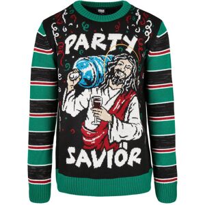 Rundhalspullover URBAN CLASSICS "Urban Classics Herren Savior Christmas Sweater", Herren, Gr. XXL, grün (schwarz, x, masgrün), 100% Polyacryl, mehrfarbig, klassisch, normal, Rundhals, Langarm, Pullover