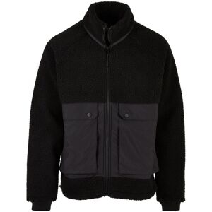 Winterjacke URBAN CLASSICS "Urban Classics Herren Short Raglan Sherpa Jacket", Herren, Gr. 4XL, schwarz (schwarz, schwarz), 100% Polyester, unifarben, klassisch, loose fit, Rundhals, Langarm, Jacken