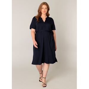 Sommerkleid BASE LEVEL CURVY, Damen, Gr. 54/56, N-Gr, blau (dunkelblau), Web, Obermaterial: 65% Viskose, 30% Nylon, 5% Elasthan, unifarben, casual, knielang, V-Ausschnitt, Kurzarm, Kleider, mit Bindegürtel
