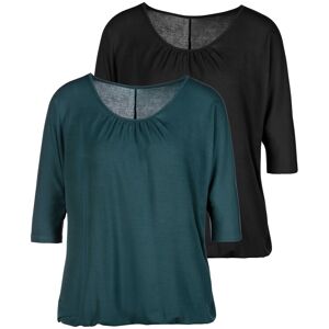 3/4-Arm-Shirt LASCANA Gr. 32/34, grün (petrol, schwarz) Damen Shirts Jersey mit zarter Raffung am Ausschnitt