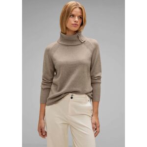 Rollkragenpullover STREET ONE Gr. 38, beige (bleached sand) Damen Pullover Feinstrickpullover mit Rippstrick Details