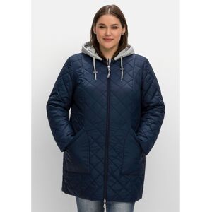 Steppjacke SHEEGO "Große Größen" Gr. 48, blau (nachtblau) Damen Jacken Lange mit Jerseykapuze und 2-Wege-Zipper