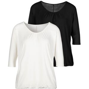 3/4-Arm-Shirt LASCANA Gr. 40/42, beige (creme, schwarz) Damen Shirts Jersey mit zarter Raffung am Ausschnitt