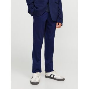 Anzughose JACK & JONES JUNIOR "JJEJAXON JERSEY TROUSER NOOS JNR", Jungen, Gr. 158, N-Gr, blau (medieval blau), Web, Obermaterial: 79% Polyester, 18% Viskose, 3% Elasthan, unifarben, modisch, slim fit knöchellang, Hosen