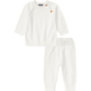 Neugeborenen-Geschenkset KIDSWORLD "2tlg. Baby-Strickset - NEUE KOLLEKTION", Baby, Gr. 50/56, weiß (wollweiß), Feinstrick, Obermaterial: 100% Baumwolle, unifarben, Basic, KOB Set-Artikel, Baby-Strickset aus Bio-Baumwolle
