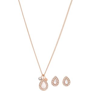 Ohrring und Ketten Set FOSSIL "Tropfen, JF03765040, JF04029791" Schmuck-Sets rosegold (roségoldfarben, perlmuttfarben, kristallweiß, kristallweiß) Damen Brautschmuck mit Perlmutt und Glassteinen