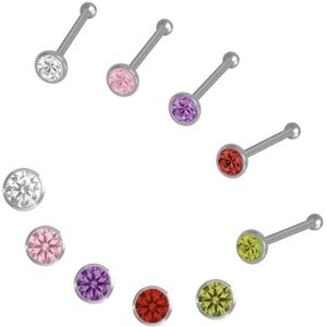 Nasenpiercing-Set FIRETTI "Multipack Schmuck Geschenk Silber 925 Piercing Nasenstecker" Piercings bunt (silberfarben, rosa, lila, rot, grün, weiß, grün) Nasenpiercings mit Zirkonia (synth.)