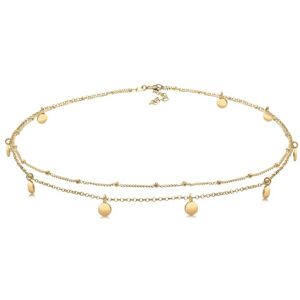 Collier ELLI "Choker Layer Look Kugelkette Plättchen 925 Silber" Gr. 36, gold, Halsketten, Damen, 36, ohne Stein, Silber 925 (Sterlingsilber), L: 36cm
