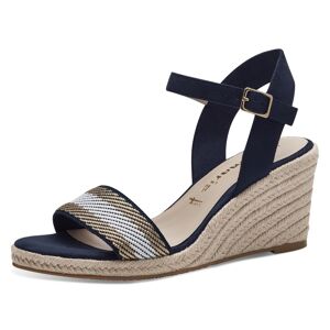 Keilsandalette TAMARIS Gr. 37, blau (navy) Damen Schuhe Sandaletten Sommerschuh, Sandale, Keilabsatz, mit Bastbesatz