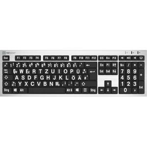 LOGICKEYBOARD Slimline-Tastatur "XL-Print White on Black DE (PC/Slim)", schwarz (silber, schwarz), Tastaturen