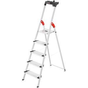 Stehleiter HAILO "L80 ComfortLine", grau (aluminiumfarben), B:48cm H:184cm L:14cm, Aluminium, Leitern, Alu-Sicherheits-Stehleiter 5 Stufen
