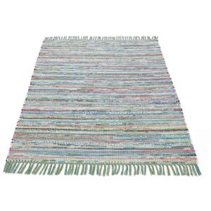 Teppich CARPETFINE "Kelim Chindi, Wendeteppich" Teppiche Gr. B/L: 200 cm x 290 cm, 6 mm, 1 St., grün Fransenteppich Baumwollteppiche handgewebt, Fleckerlteppich mit Fransen, auch vielen in Läufergrößen