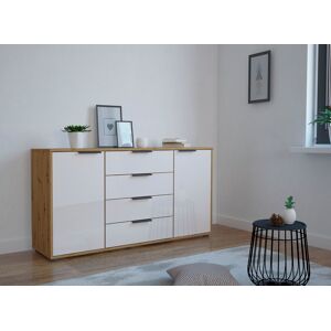 Kombikommode WIEMANN "Monaco", braun (bianco, eiche, nachbildung, glas weiß), B:141cm H:70cm T:43cm, Holzwerkstoff, Floatglas, Sideboards, mit Glasfront, vormontiert
