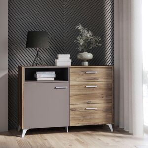 Kommode FORTE Sideboards Gr. B/H/T: 124,1 cm x 90,8 cm x 41,5 cm, 3, grau (flagstaff eiche, uni wolfram grau) Kommode