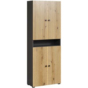 Hochschrank WELLTIME "Amrum", grau (anthrazit, eiche), B:70cm H:188cm T:31cm, Holzwerkstoff, Metall, Schränke, Breite 40cm, geräumiger Hochschrank Eiche Rillenoptik Badschrank