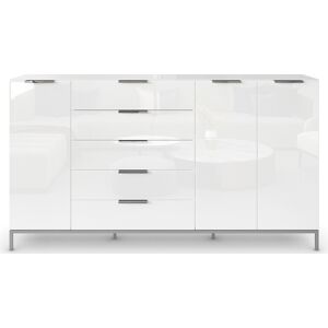 Kommode RAUCH "Flipp" Sideboards Gr. B/H/T: 200 cm x 110 cm x 42 cm, 5, weiß (alpinweiß, glas kristallweiß) Kommode 3-türig, 5 Schubladen, Soft-Close-Funktion, Oberboden und Front Glas